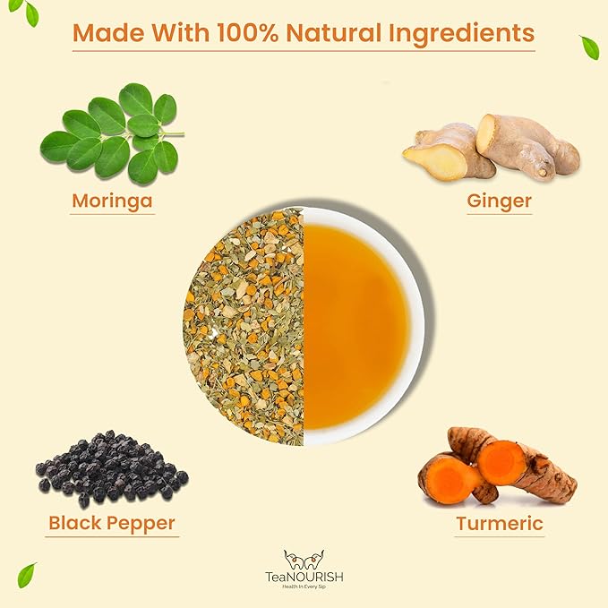 TeaNOURISH Turmeric Moringa Herbal Tea | Blend of Indian Superfoods Turmeric - Image 3