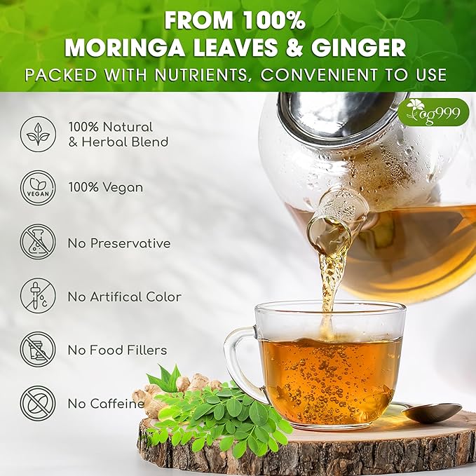 TOG999, Permium Moringa Ginger Herbal Tea – 60 Tea Bags – Caffeine-Free - Image 4
