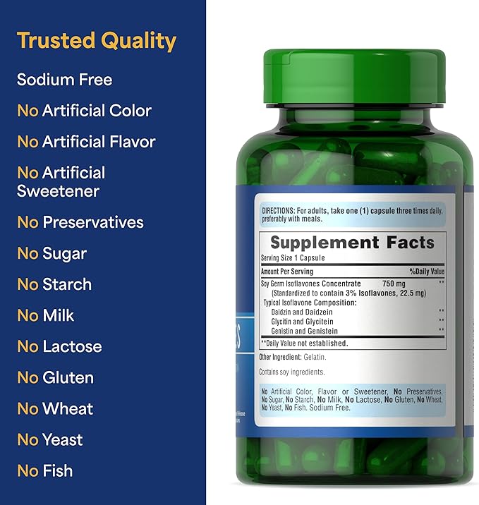 Puritan's Pride Non-GMO Soy Isoflavones 750mg, Dietary Supplement - Image 6