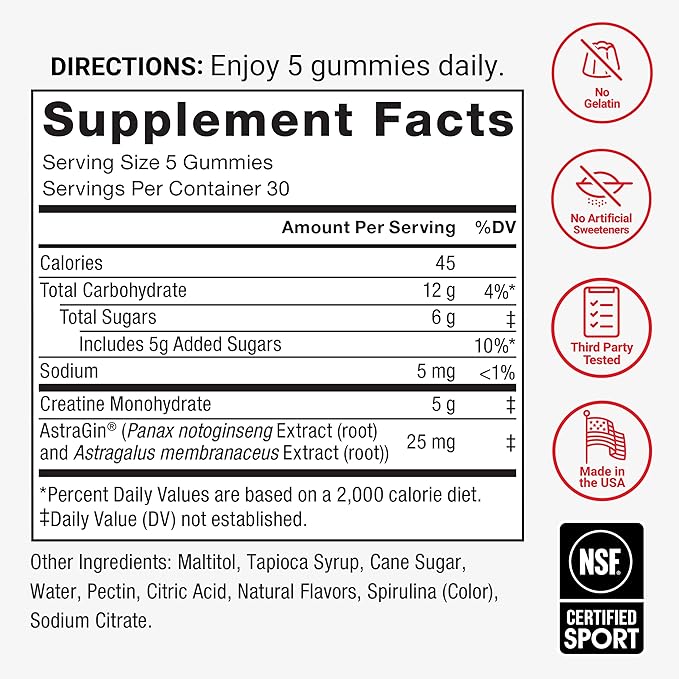 Force Factor Creatine Monohydrate Gummies, NSF Certified, 5g Dose - Image 5