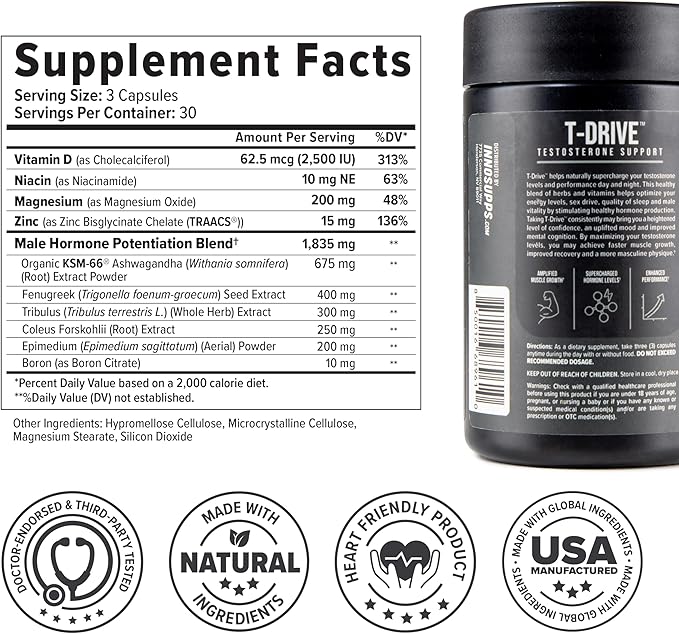 InnoSupps T-Drive Testosterone Booster Enhance Performance Amplify Muscle Growth - Image 8