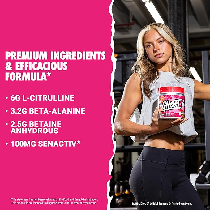 GHOST Legend Pre-Workout Powder, Bubblicious Strawberry Splash - Image 3