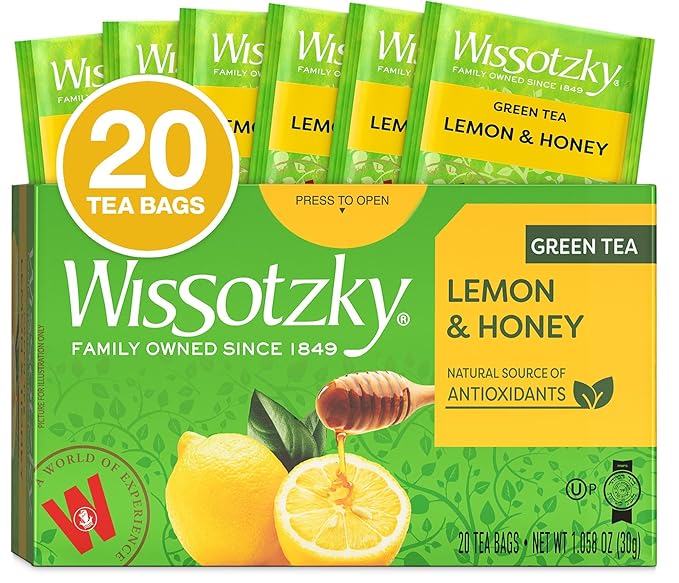 Wissotzky Lemon & Honey Green Tea, 20 Tea Bags | Antioxidant Rich | Soothing by WISSOTZKY