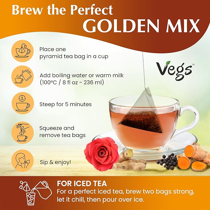 VEGS Turmeric Golden Milk 60 Pyramid Tea Bags - Image 8
