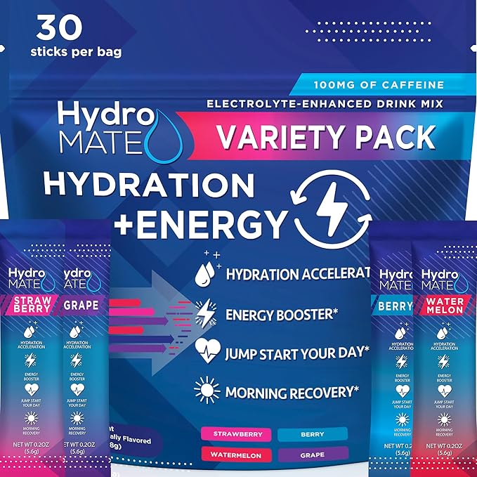 HydroMATE Electrolytes Powder Drink Mix Packets Hydration Accelerator Low Sugar by HydroMATE
