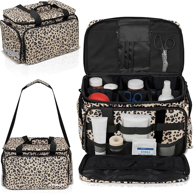 SARALEO Leopard Medical Bag Organizer Empty – Home Health Nurse Bag | Medical by Unknown