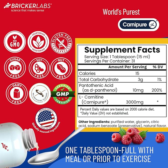 Bricker Labs CARNIBLAST Liquid L-Carnitine 3000mg, Premium L Carnitine Carnipure - Image 6