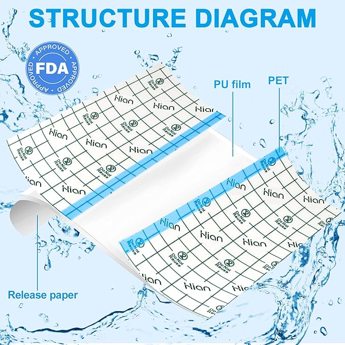 Hion Tattoo Aftercare Waterproof Bandage Transparent Film Dressing50 Pre-Cut - Image 2