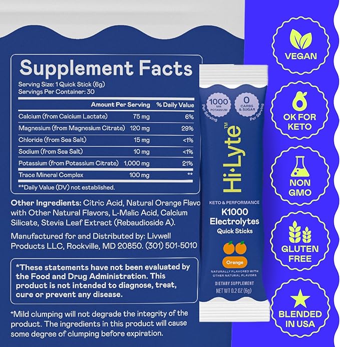 Hi-Lyte K1000 Electrolytes Powder Packets Orange, 30 Servings - Image 2