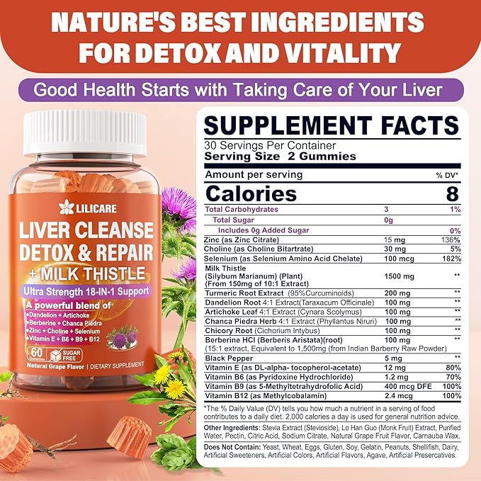 Milk Thistle Liver Detox Gummies, 18-IN-1 Liver Cleanse Detox & Repair - Image 2