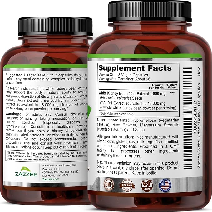 Zazzee White Kidney Bean 10:1 Extract, 1800 mg per Serving, 200 Vegan Capsules - Image 7