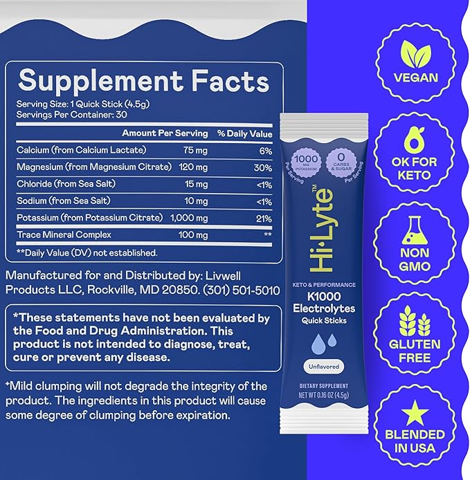 Hi-Lyte K1000 Hydration Packets Unflavored Keto & Performance, 30 Servings - Image 2