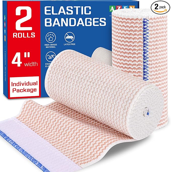 AZEN 4in Premium 2 Pack Elastic Bandage Wrap, Compression Wrap Bandage by AZEN