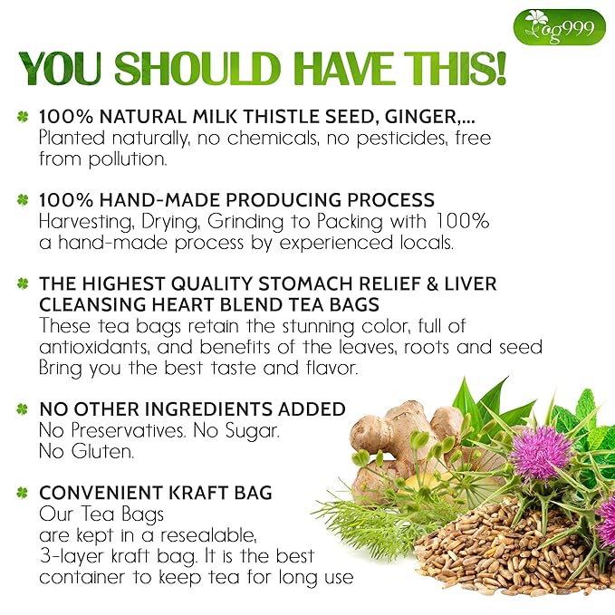 TOG999, Premium Stomach & Liver Herbal Tea – 60 Tea Bags – Milk Thistle Seed - Image 2