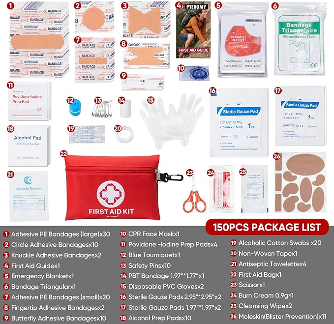 PTEROMY 150 Piece Mini First Aid Kit, Portable Small Emergency Kits Compact 1st - Image 3
