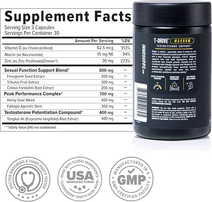 InnoSupps T-Drive Magnum Testosterone Booster Enhance Peak Performance Amplify - Image 4