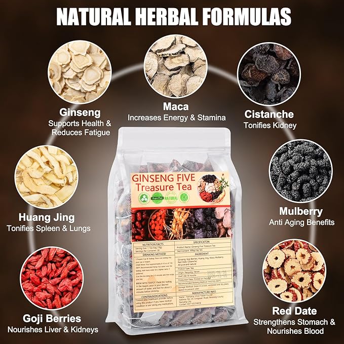Kidney Tea 30 Bags Ginseng Six Treasure Tea Formula Traditional Chinese Herbal - Image 3
