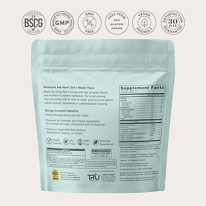 TRU Supplements Supplements Energy, Pre Workout Training Formula, Vegan Friendly - Image 7
