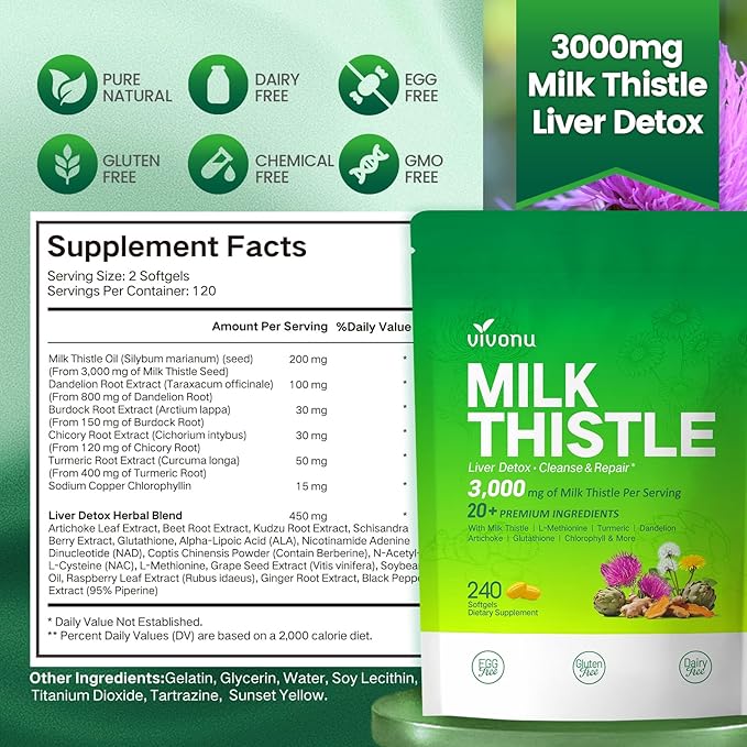 Milk Thistle Liver Detox Capsules, 3000mg Liver Cleanse Detox & Repair - Image 7