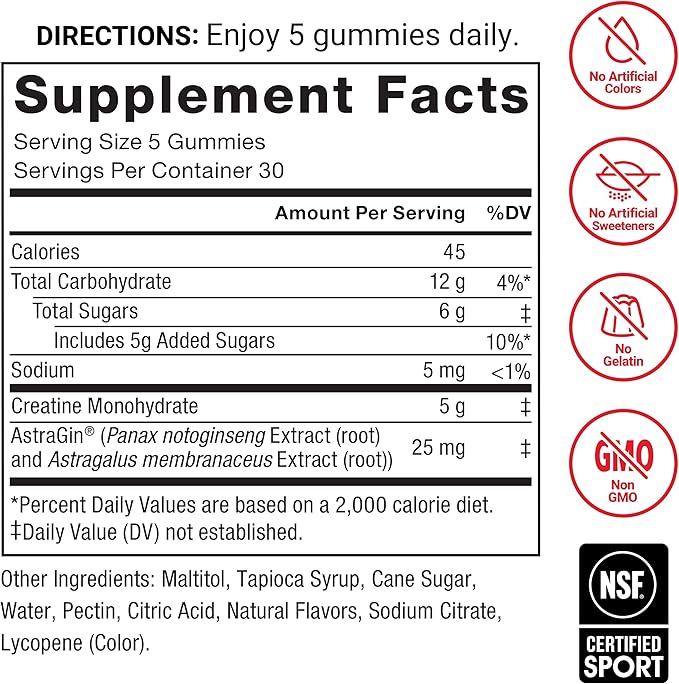 Force Factor Creatine Monohydrate Gummies, NSF Certified, 5g Dose - Image 5