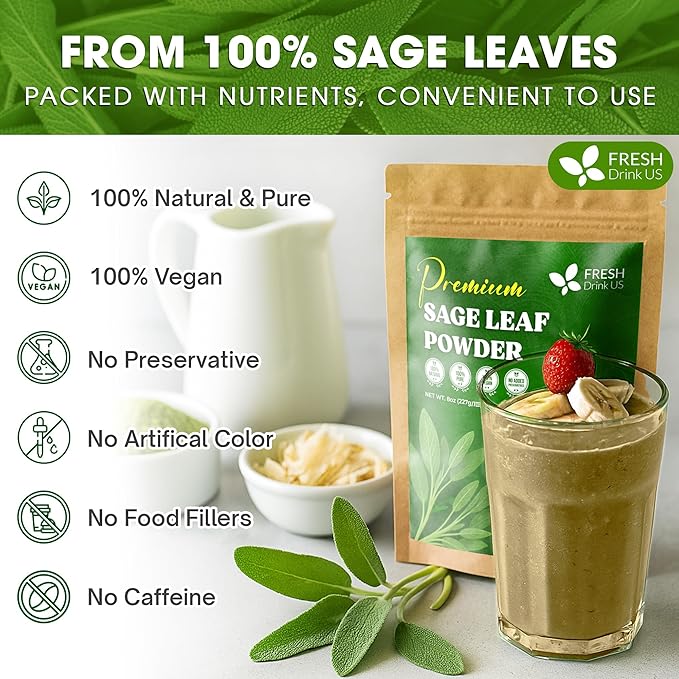 FreshDrinkUS, Sage Leaf Powder 8oz – Premium Culinary Herb, Pure Ground Sage - Image 4
