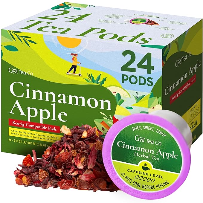 Gya Tea Co Cinnamon Apple Herbal Tea Pod- Decaf Wellness Tea by GyaTeaCo