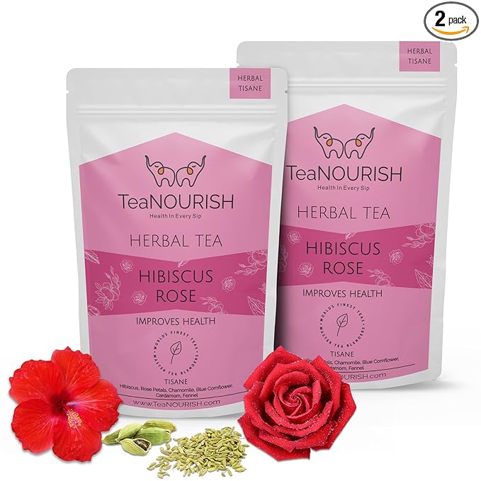 TeaNOURISH Hibiscus Rose Herbal Tea | CAFFEINE-FREE | 100% NATURAL | Hibiscus by TeaNOURISH