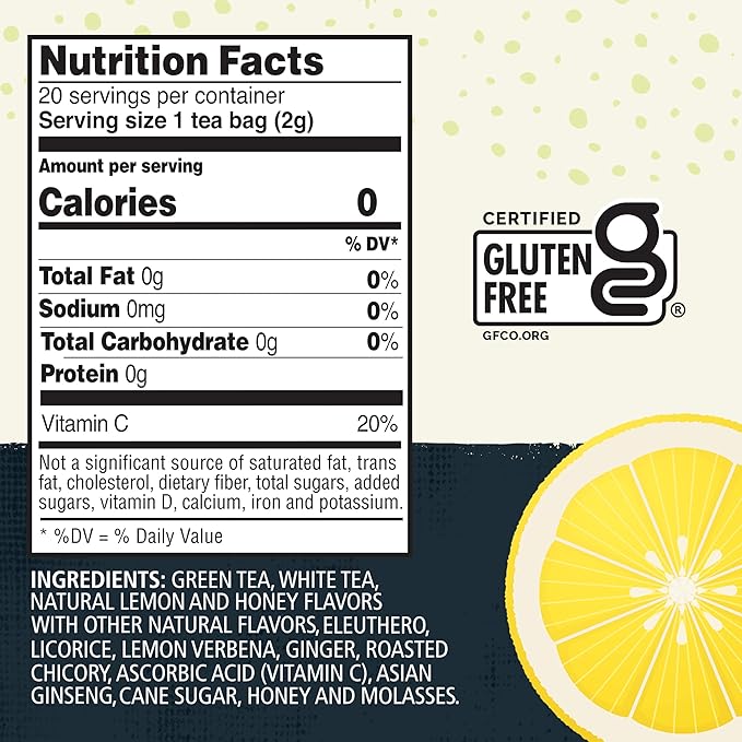 Celestial Seasonings Honey Lemon Ginseng Green Tea, Caffeinated, 20 Tea Bags Box - Image 2