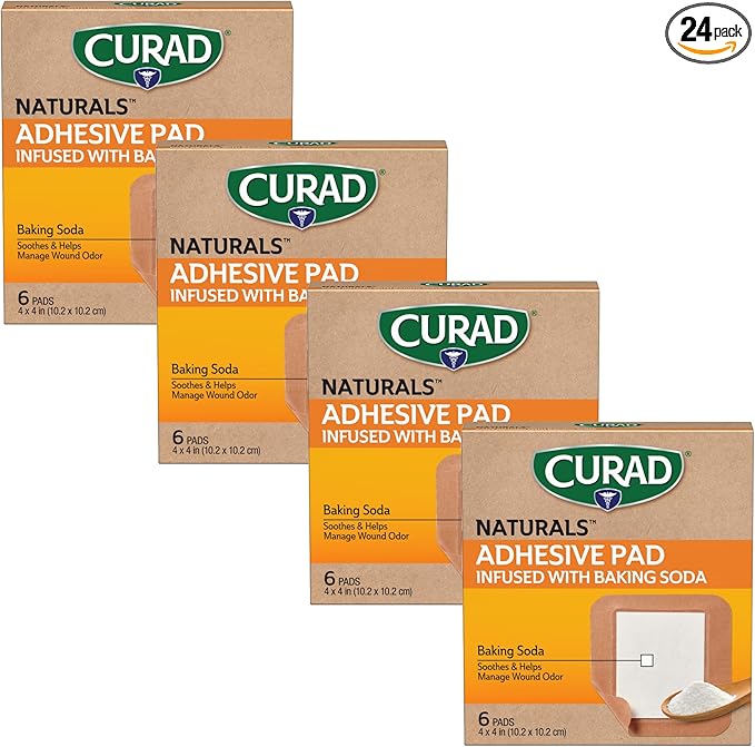 CURAD Naturals Baking Soda Adhesive Pads 4" x 4", Individually Wrapped Sterile by Curad