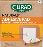 CURAD Naturals Baking Soda Adhesive Pads 4" x 4", Individually Wrapped Sterile by Curad
