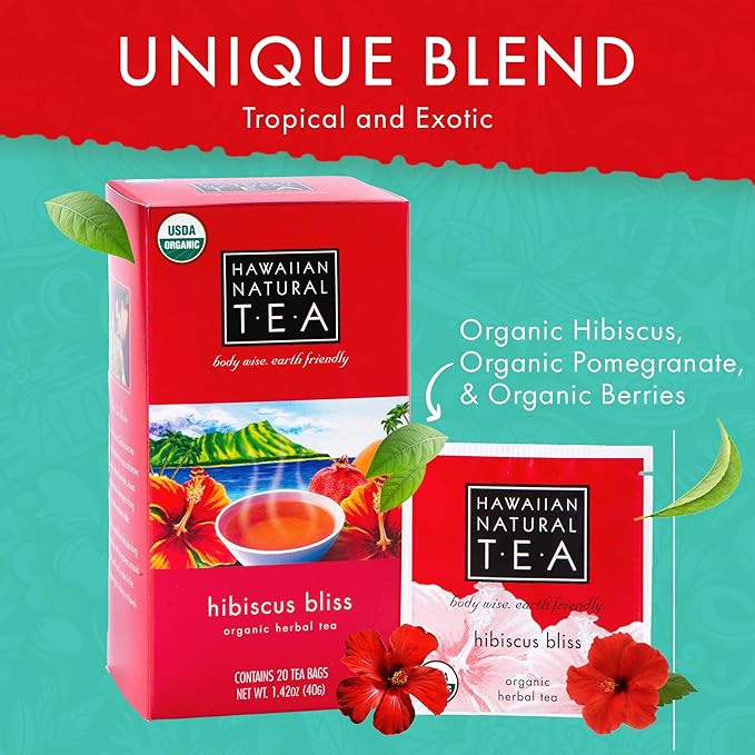Hawaiian Natural Tea Hibiscus Flavored Organic Herbal Tea - Image 4