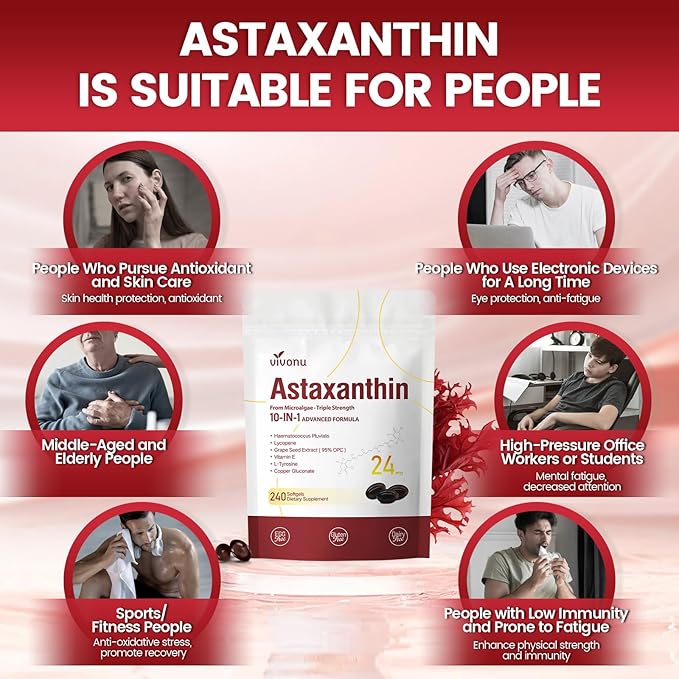 10 in 1 Astaxanthin Supplements 24mg, 4 Month Supply, Astaxantina Antioxidant - Image 6