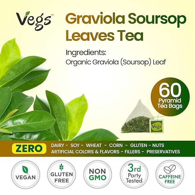 Vegs Graviola Leaf Soursop Tea 60 Pyramid Tea Bags - Image 2
