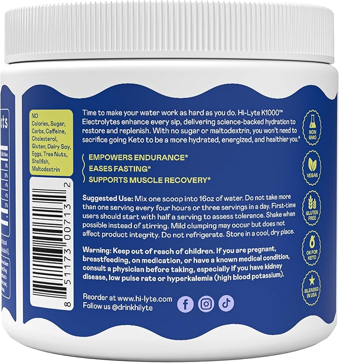 Hi-Lyte K1000 Blue Raspberry Electrolytes Powder, 50 Servings - Image 5