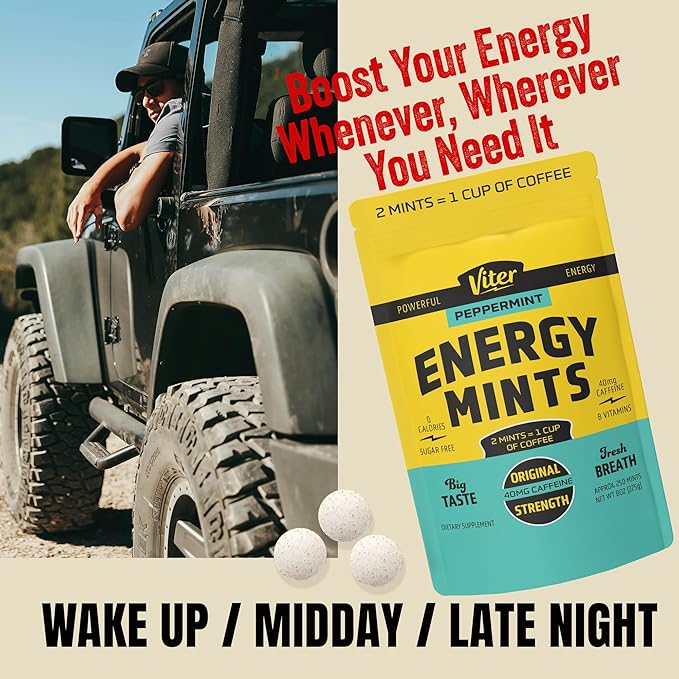 Viter Energy Caffeinated Mints 40mg Caffeine, B Vitamins, Sugar Free. - Image 3