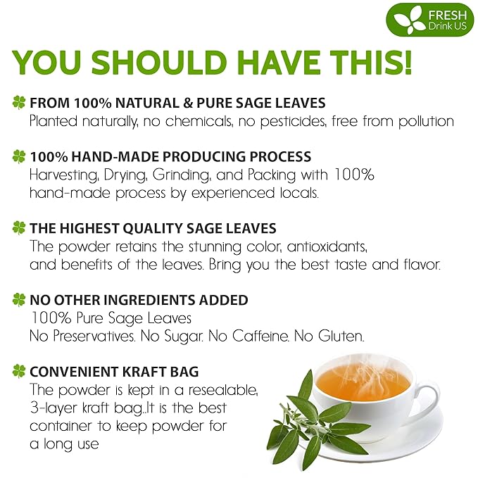 FreshDrinkUS, Sage Leaf Powder 8oz – Premium Culinary Herb, Pure Ground Sage - Image 3