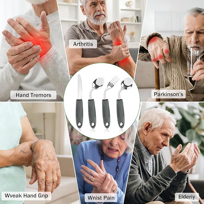 Adaptive Utensils for Elderly 4 Piece, 45°Angled Parkinsons Utensils for Elderly - Image 7