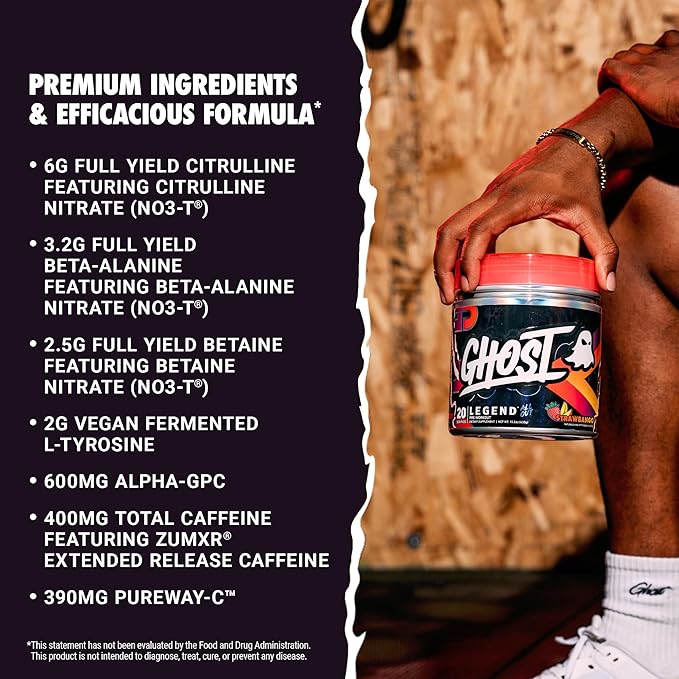 GHOST Legend All Out Pre-Workout Powder, Strawbango - Image 3