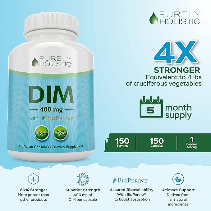 Purely Holistic DIM Supplement 400mg Plus Bioperine - Image 2