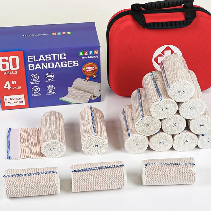 AZEN Premium 60 Pack Elastic Bandage Wrap 4 Inch, Compression Wrap Bandage - Image 6