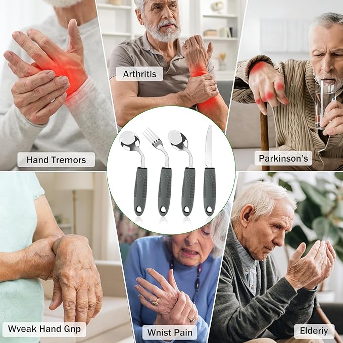 Adaptive Utensils for Elderly 4 Piece, 2.9 oz Weighted Silverware for Hand - Image 7