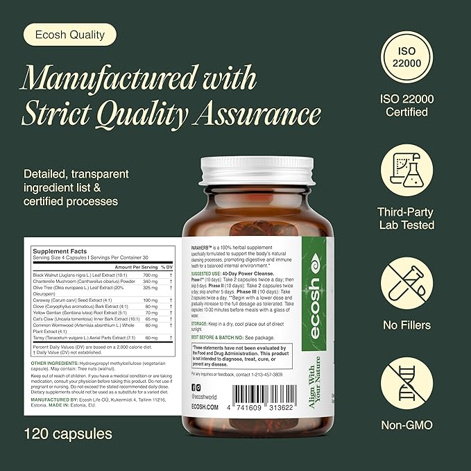 Ecosh ParaHerb™ Wormwood, Clove & Chanterelle Extract Intestinal Cleanse – - Image 7