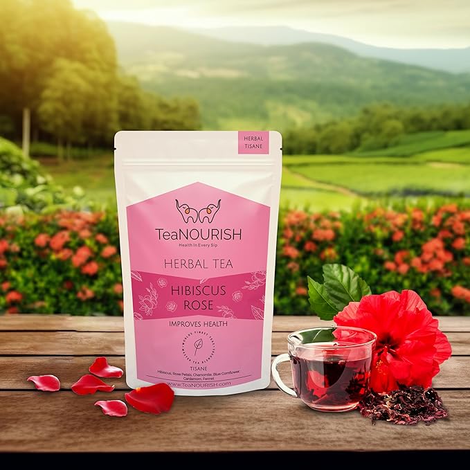 TeaNOURISH Hibiscus Rose Herbal Tea | CAFFEINE-FREE | 100% NATURAL | Hibiscus - Image 2