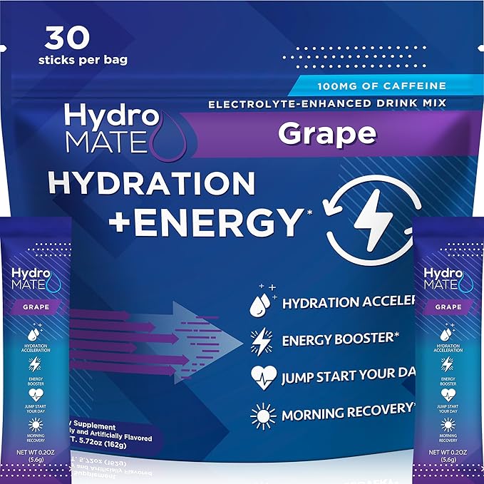 HydroMATE Electrolytes Powder Drink Mix Packets Hydration Accelerator Low Sugar by HydroMATE