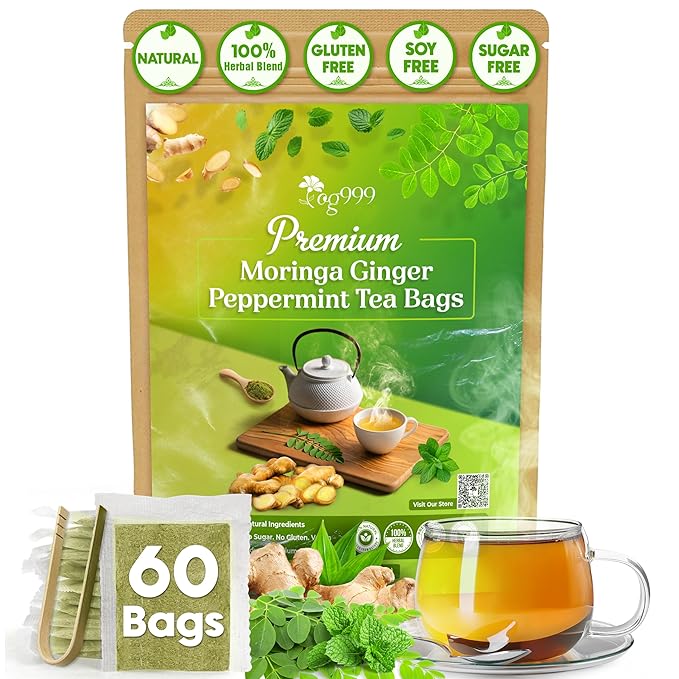 TOG999, Premium Moringa Ginger Peppermint Herbal Tea – 60 Tea Bags – by TOG999TeaOrganicGarden
