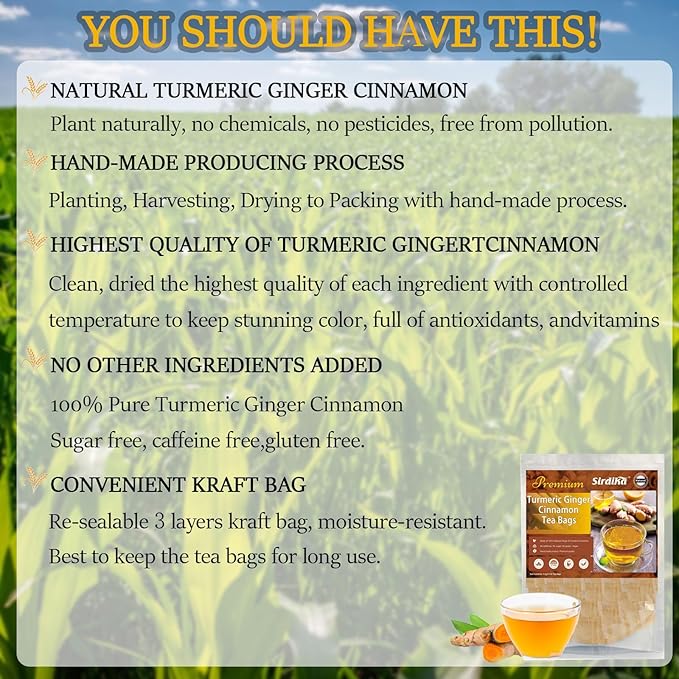 Premium Turmeric Ginger Cinnamon Tea Bags Organic, Turmeric Curcumin Supplement - Image 2