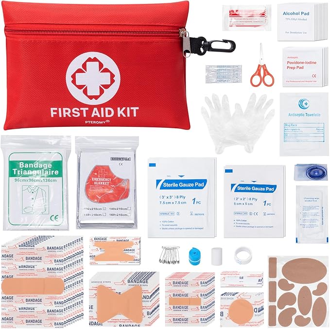PTEROMY 150 Piece Mini First Aid Kit, Portable Small Emergency Kits Compact 1st by PTEROMY
