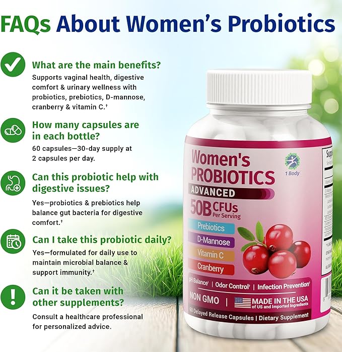 1 Body Cranberry Probiotics for Women, 50 Billion CFU, Cranberry Pills - Image 8