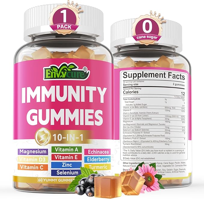 10 in 1 Immune Support Supplement Gummies, w/Echinacea, Elderberry Vitamin C by envycure