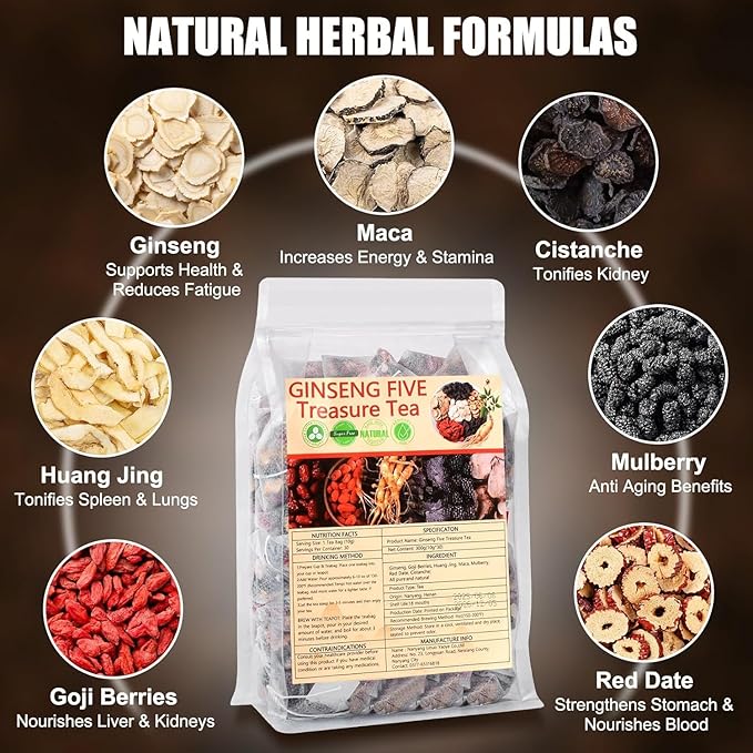 Kidney Tea 60 Bags Ginseng Six Treasure Tea Formula Traditional Chinese Herbal - Image 3